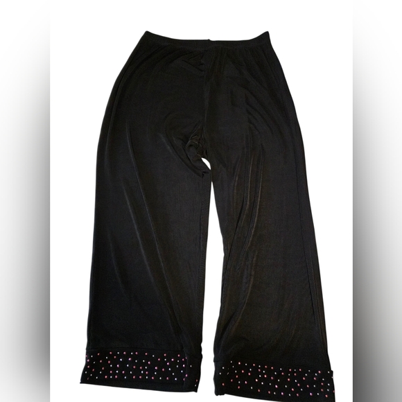 Slinky Brand Black Wide-Leg Pants with Silver Pink Studded Polka Dot Trim 1X NEW - Picture 1 of 13